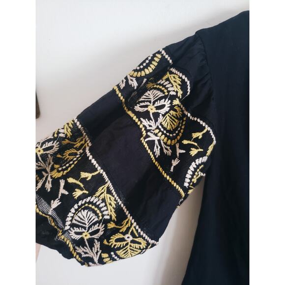 Free People Rock With It Puff Sleeve Embroidered Top Black Size Medium - Picture 4 of 10
